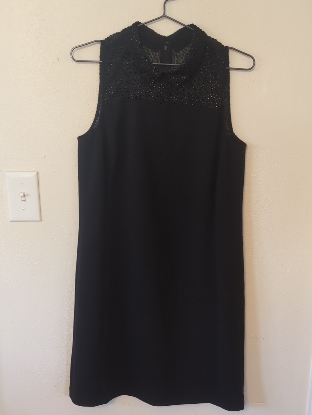 LOFT Black Sleeveless Beaded Collar Shift Dress 10